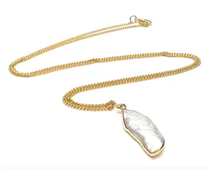 Silver Girl  Free Form Pearl Necklace Gold Dipped