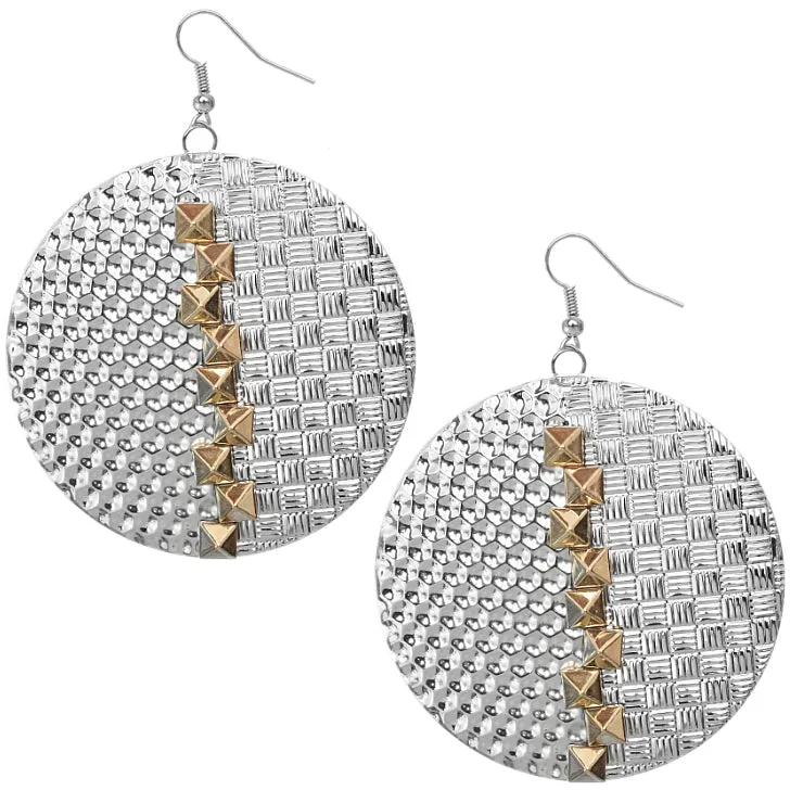 Silver Gold Hammered Pyramid Cone Dangle Earrings