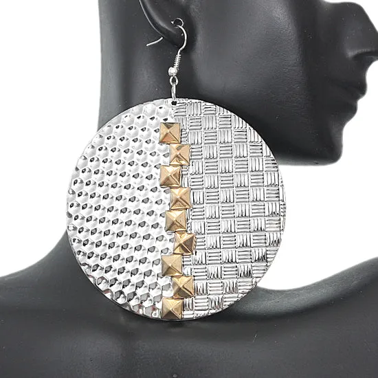 Silver Gold Hammered Pyramid Cone Dangle Earrings