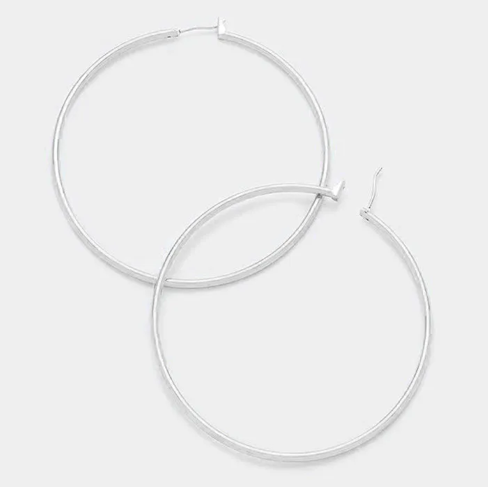 Silver Hoop Earrings | 2.5" | 321034
