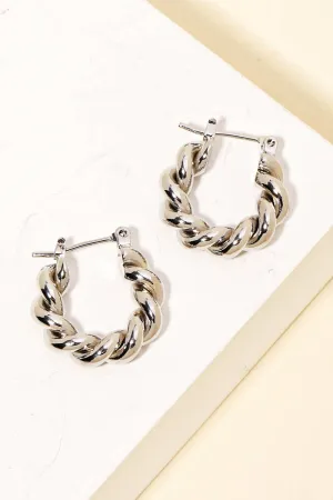 Silver Mini Circle Twist Latch Hoop Earrings