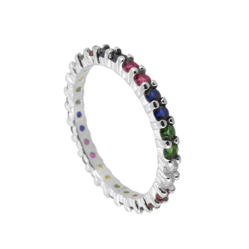 Silver Multicolor Crystal Rings Turquoise Engagement Wedding Promise Ring Party Jewelry Gifts