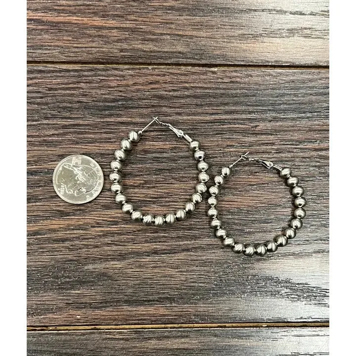 Silver Navajo Bead Hoops