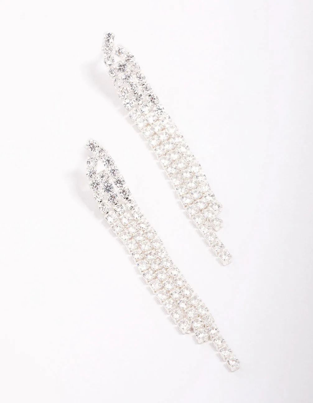 Silver Plated Brass  Triangular Cubic Zirconia Cup Chain Drop Earrings
