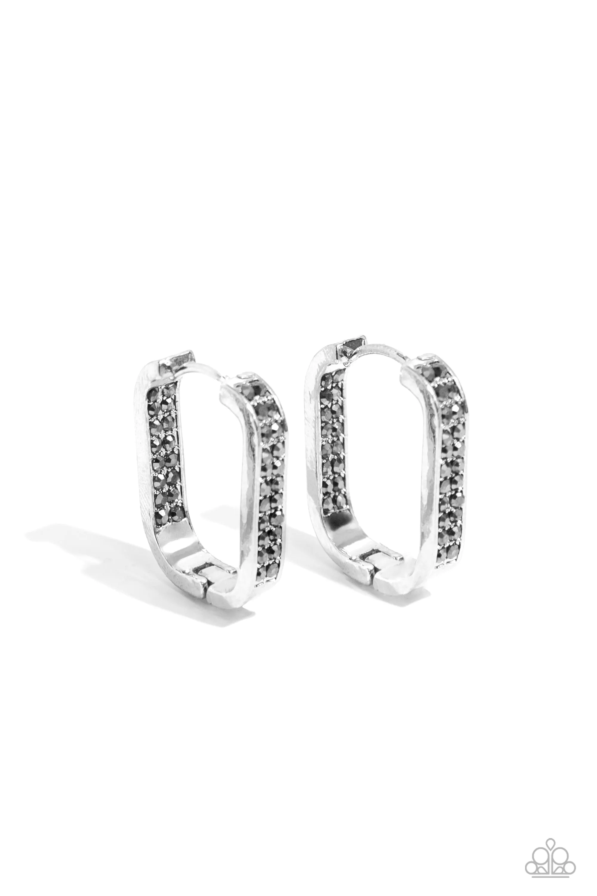Sinuous Silhouettes - Silver - Hematite Rhinestone U-Shaped Paparazzi Hinge Hoop Earrings