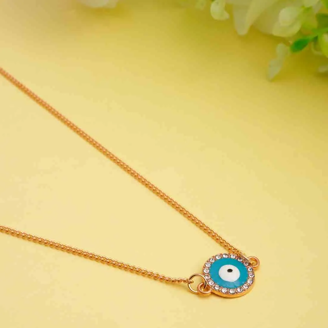 Sky Blue Round Evil Eye Necklace