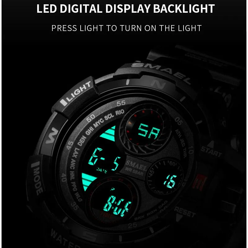 SMAEL Brand Sports Watch Men LED Digital Waterproof Silicone Wristwatch Top Luxury Army Outdoor Mens Watches Relogio Masculino