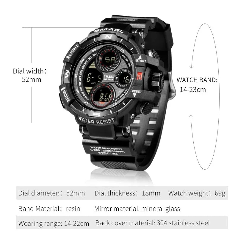 SMAEL Brand Sports Watch Men LED Digital Waterproof Silicone Wristwatch Top Luxury Army Outdoor Mens Watches Relogio Masculino
