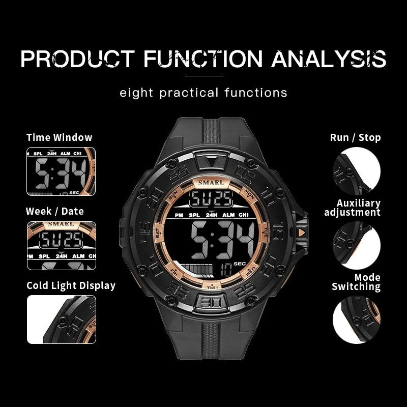 SMAEL Digital Watch Men Big Dial Sport Watches Chrono Countdown Waterproof LED Digital Watch Light Men&#39;s Military Digital Clock