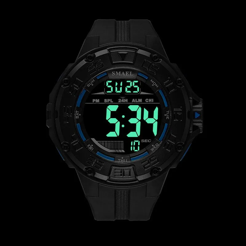 SMAEL Digital Watch Men Big Dial Sport Watches Chrono Countdown Waterproof LED Digital Watch Light Men&#39;s Military Digital Clock