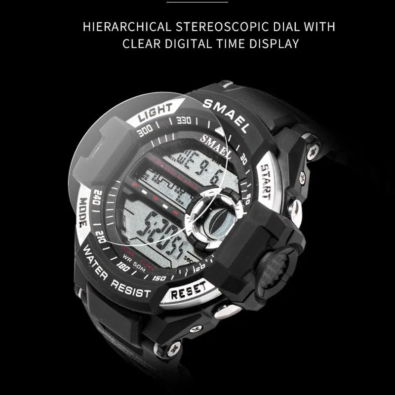 SMAEL Men PU Sport Watch Hot Top Brand Mens Digital Watches for Men&#39;s Waterproof Military Electronic Wristwatch Male Clock Reloj
