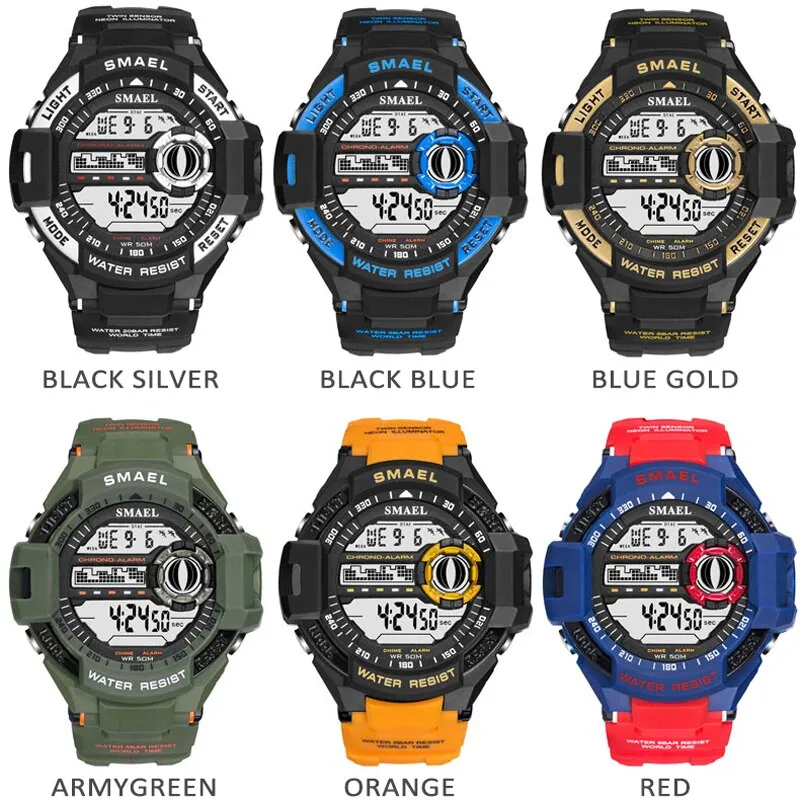 SMAEL Men PU Sport Watch Hot Top Brand Mens Digital Watches for Men&#39;s Waterproof Military Electronic Wristwatch Male Clock Reloj