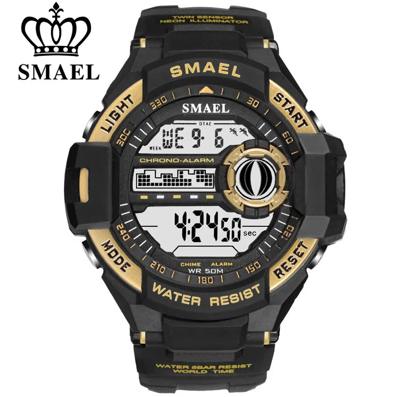 SMAEL Men PU Sport Watch Hot Top Brand Mens Digital Watches for Men&#39;s Waterproof Military Electronic Wristwatch Male Clock Reloj