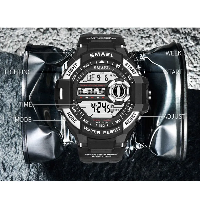 SMAEL Men PU Sport Watch Hot Top Brand Mens Digital Watches for Men&#39;s Waterproof Military Electronic Wristwatch Male Clock Reloj