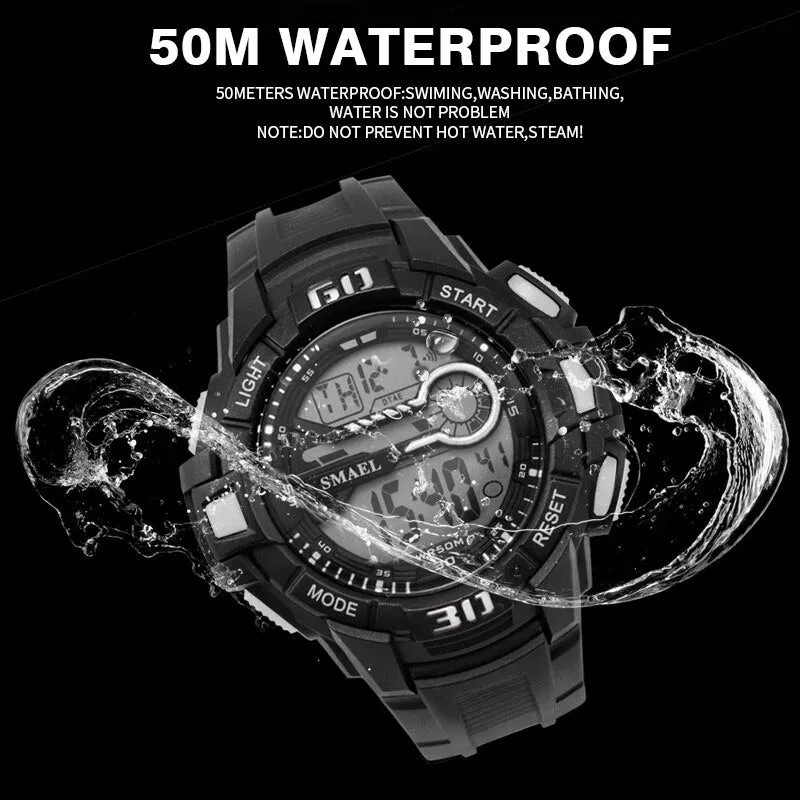 SMAEL Men Sport Watch LED Electronic Wrist Watches Time Water Resistant with  Automatic Alarm Men&#39;s Digital Wrist Watches