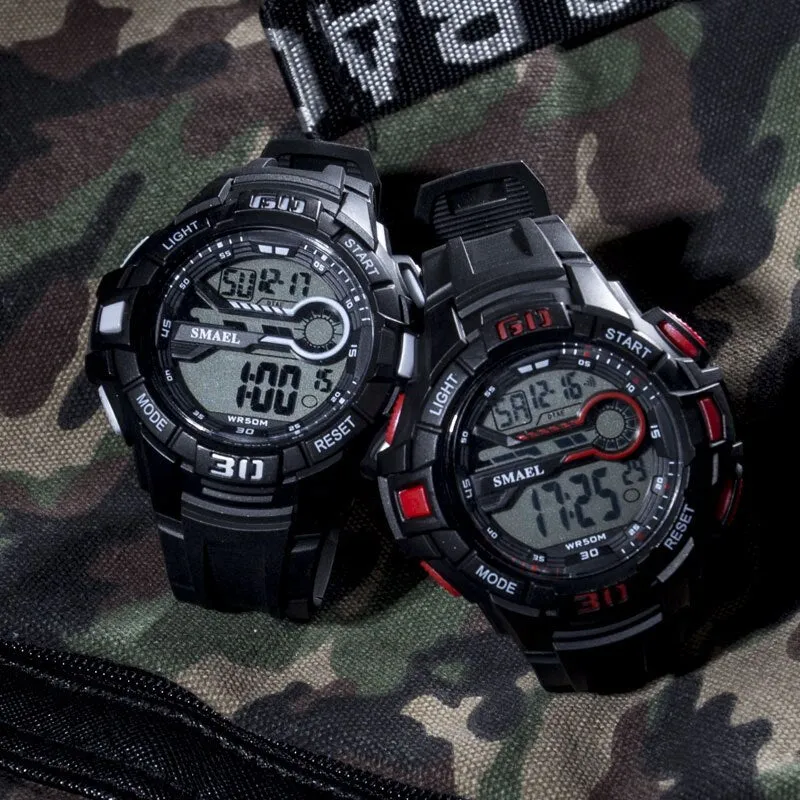 SMAEL Men Sport Watch LED Electronic Wrist Watches Time Water Resistant with  Automatic Alarm Men&#39;s Digital Wrist Watches