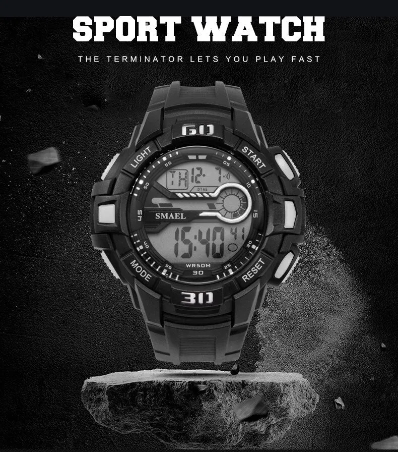 SMAEL Men Sport Watch LED Electronic Wrist Watches Time Water Resistant with  Automatic Alarm Men&#39;s Digital Wrist Watches