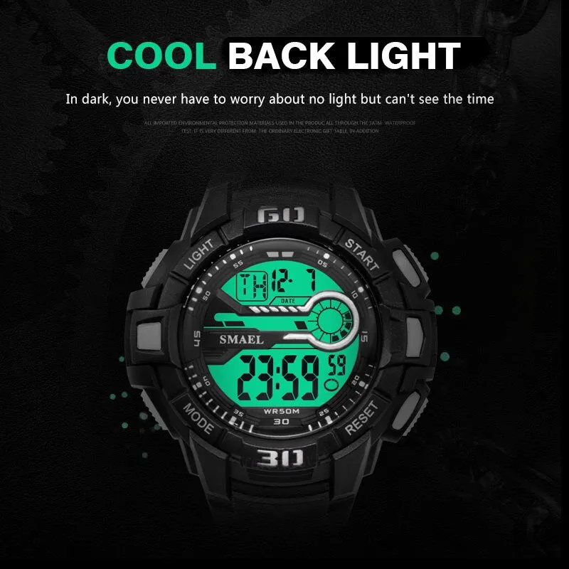 SMAEL Men Sport Watch LED Electronic Wrist Watches Time Water Resistant with  Automatic Alarm Men&#39;s Digital Wrist Watches