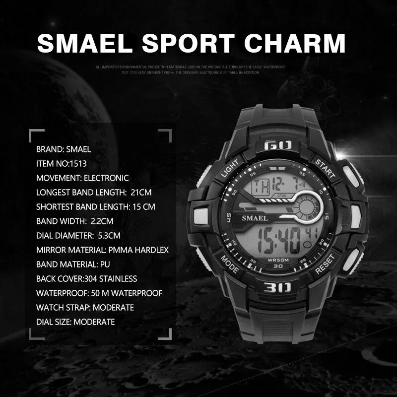 SMAEL Men Sport Watch LED Electronic Wrist Watches Time Water Resistant with  Automatic Alarm Men&#39;s Digital Wrist Watches