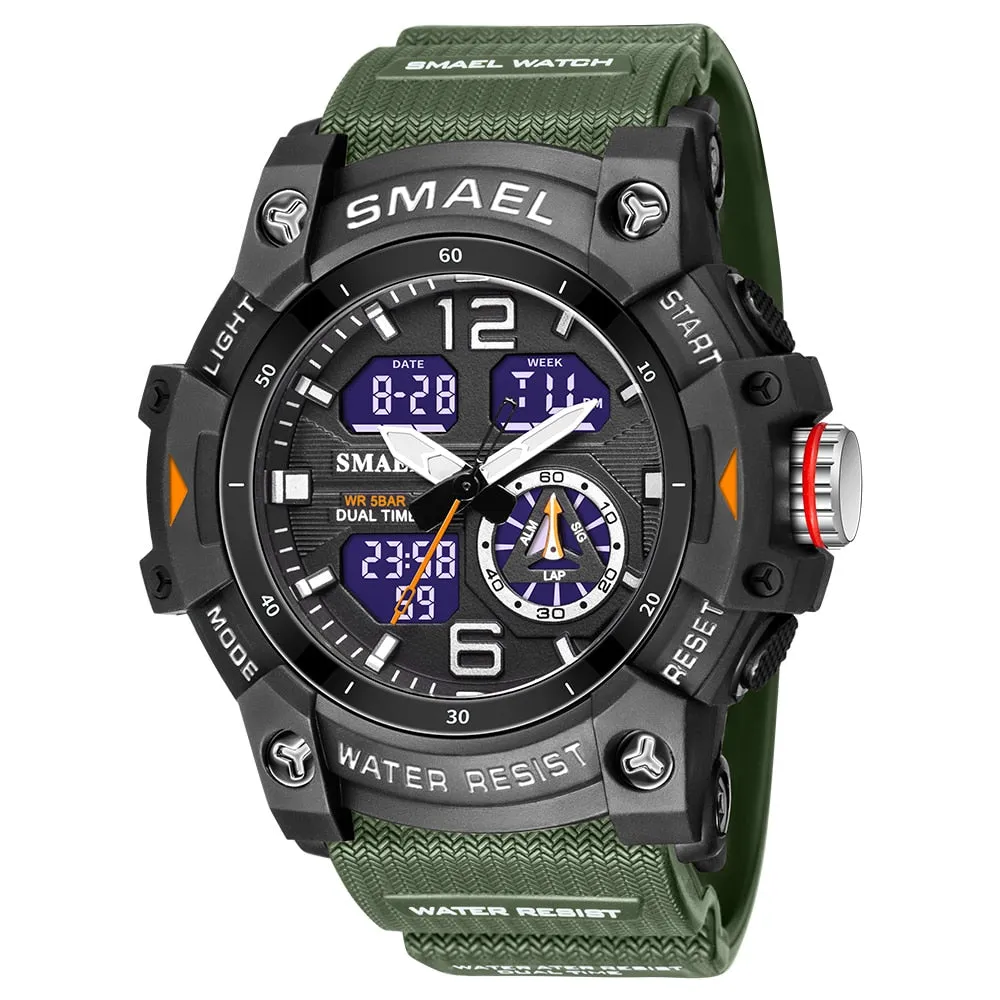 SMAEL Sports Dual Display Watch For Men LED Digital Quartz Waterproof Watches Men&#39;s Stopwatches Student Clock Youth Wristwatches