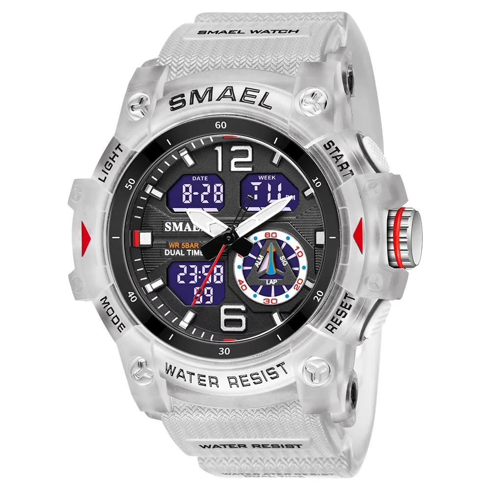 SMAEL Sports Dual Display Watch For Men LED Digital Quartz Waterproof Watches Men&#39;s Stopwatches Student Clock Youth Wristwatches