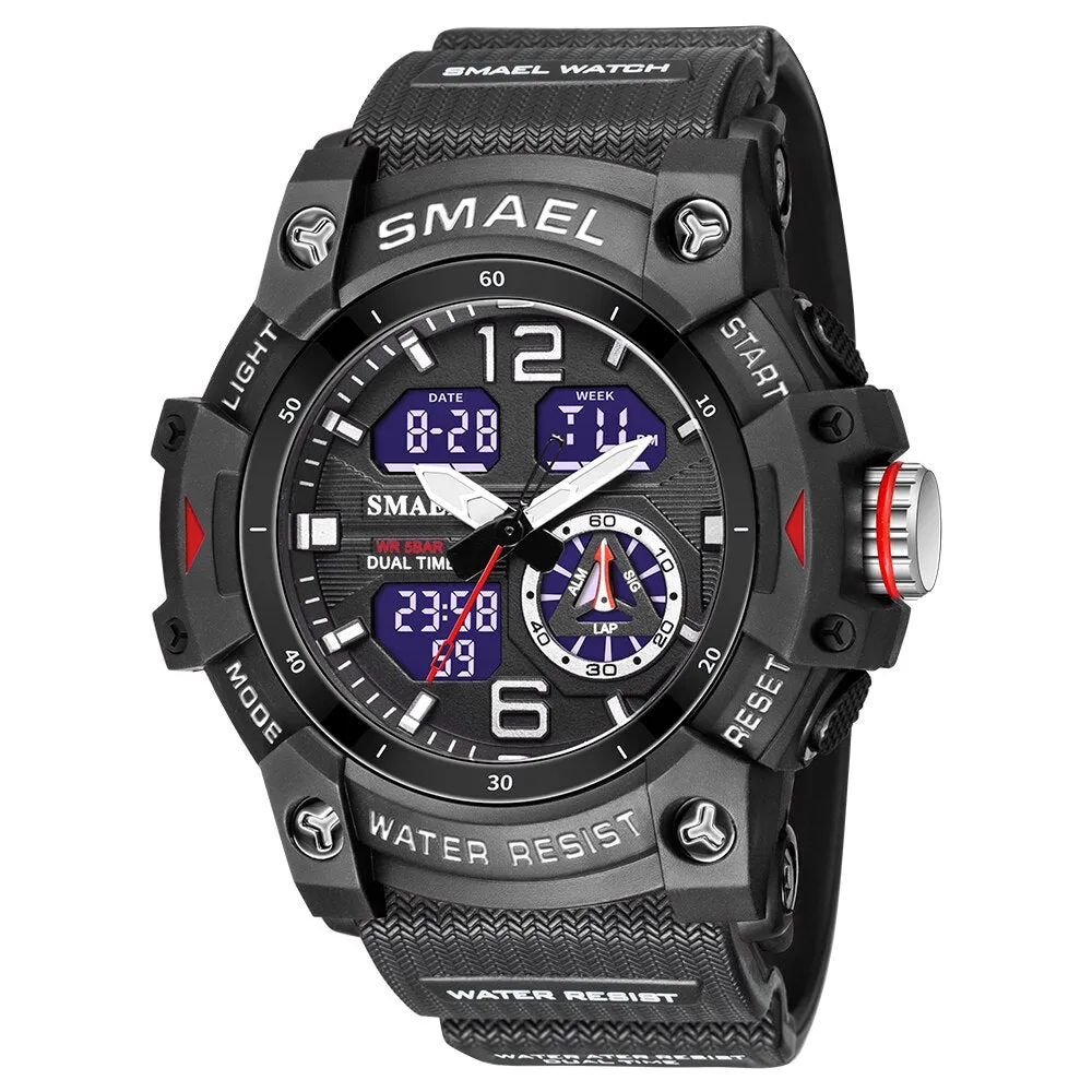 SMAEL Sports Dual Display Watch For Men LED Digital Quartz Waterproof Watches Men&#39;s Stopwatches Student Clock Youth Wristwatches