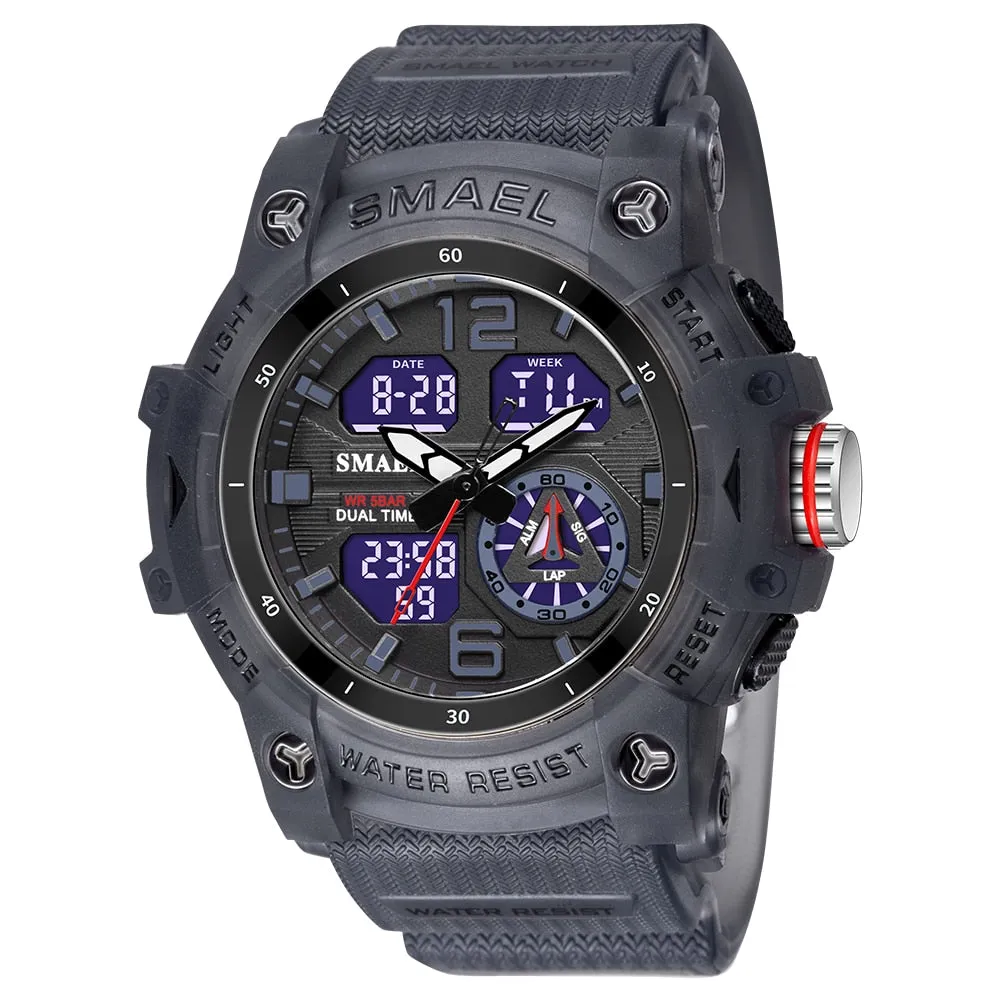SMAEL Sports Dual Display Watch For Men LED Digital Quartz Waterproof Watches Men&#39;s Stopwatches Student Clock Youth Wristwatches