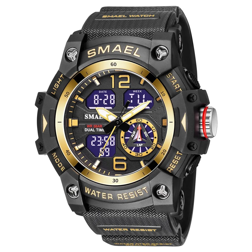 SMAEL Sports Dual Display Watch For Men LED Digital Quartz Waterproof Watches Men&#39;s Stopwatches Student Clock Youth Wristwatches