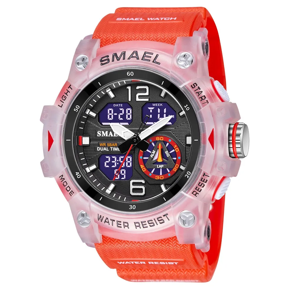 SMAEL Sports Dual Display Watch For Men LED Digital Quartz Waterproof Watches Men&#39;s Stopwatches Student Clock Youth Wristwatches