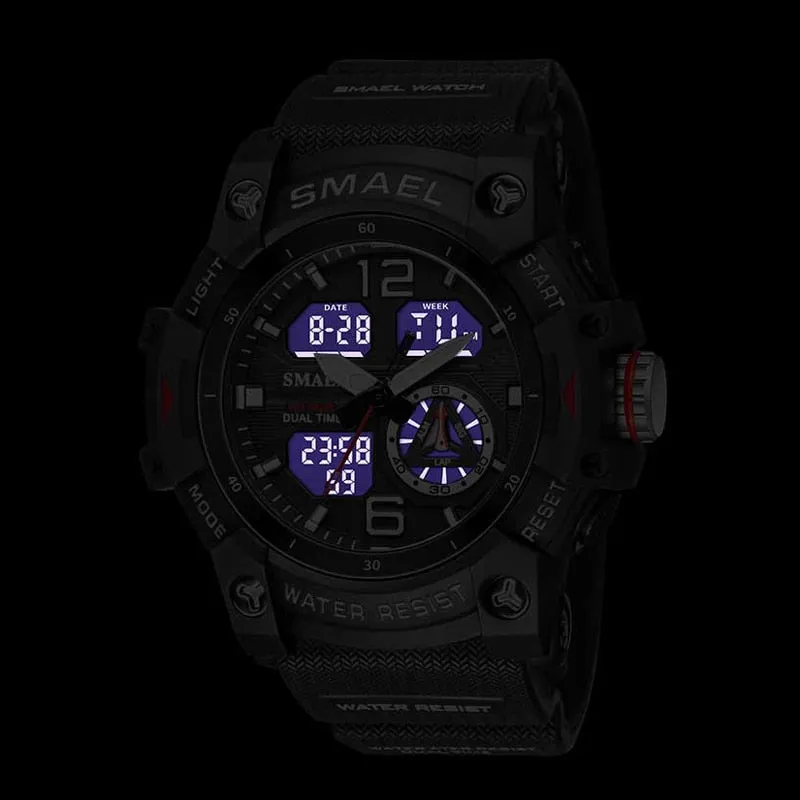 SMAEL Sports Dual Display Watch For Men LED Digital Quartz Waterproof Watches Men&#39;s Stopwatches Student Clock Youth Wristwatches