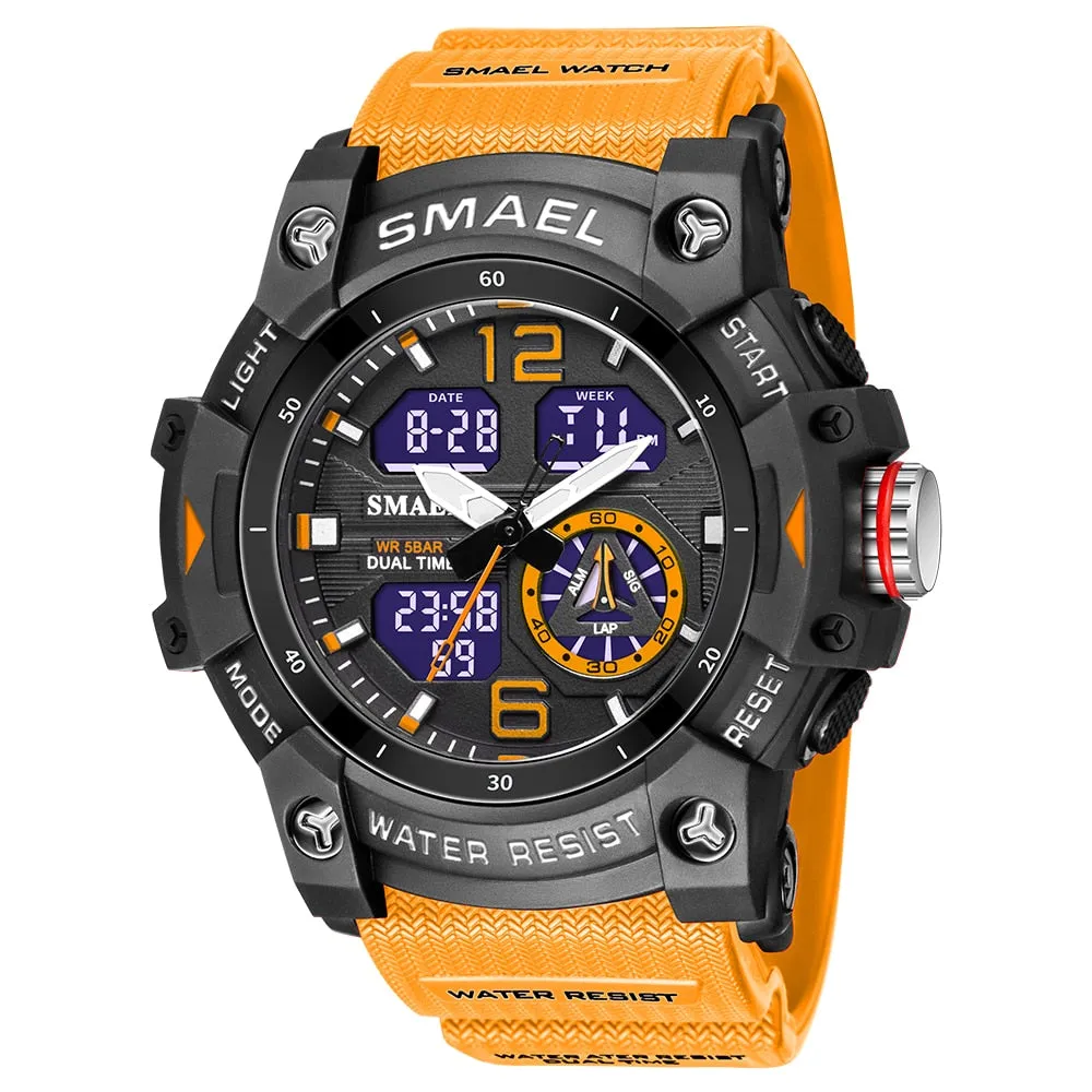 SMAEL Sports Dual Display Watch For Men LED Digital Quartz Waterproof Watches Men&#39;s Stopwatches Student Clock Youth Wristwatches