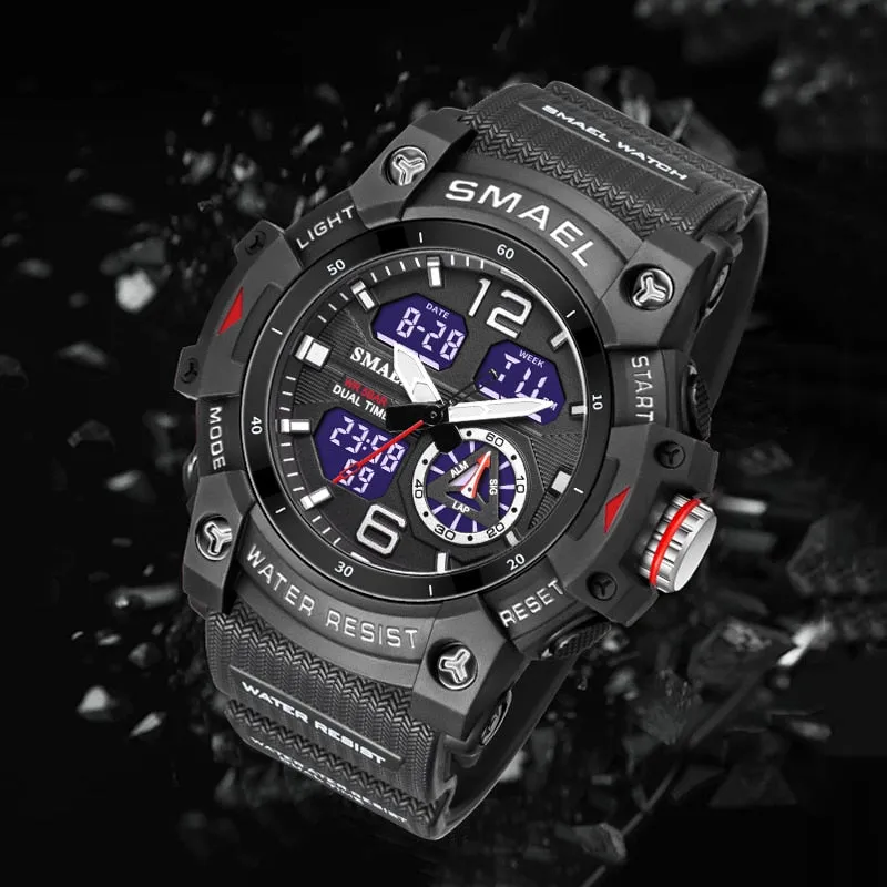 SMAEL Sports Dual Display Watch For Men LED Digital Quartz Waterproof Watches Men&#39;s Stopwatches Student Clock Youth Wristwatches