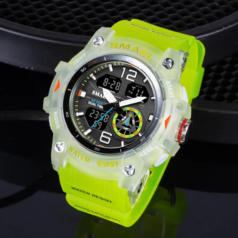 SMAEL Sports Dual Display Watch For Men LED Digital Quartz Waterproof Watches Men&#39;s Stopwatches Student Clock Youth Wristwatches