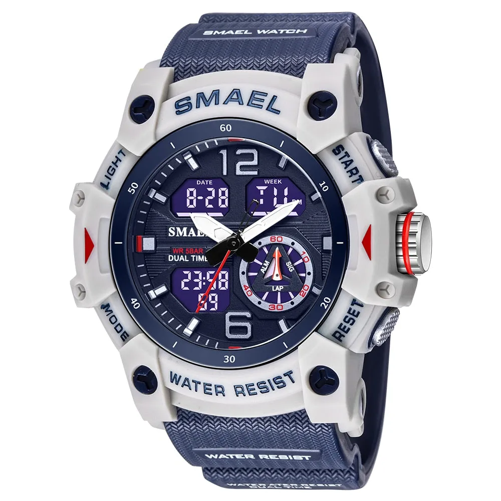 SMAEL Sports Dual Display Watch For Men LED Digital Quartz Waterproof Watches Men&#39;s Stopwatches Student Clock Youth Wristwatches