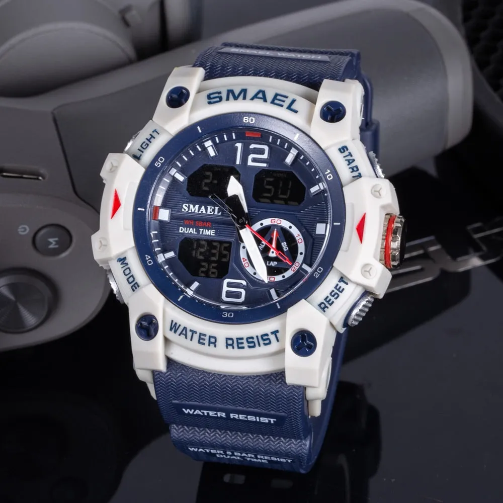 SMAEL Sports Dual Display Watch For Men LED Digital Quartz Waterproof Watches Men&#39;s Stopwatches Student Clock Youth Wristwatches