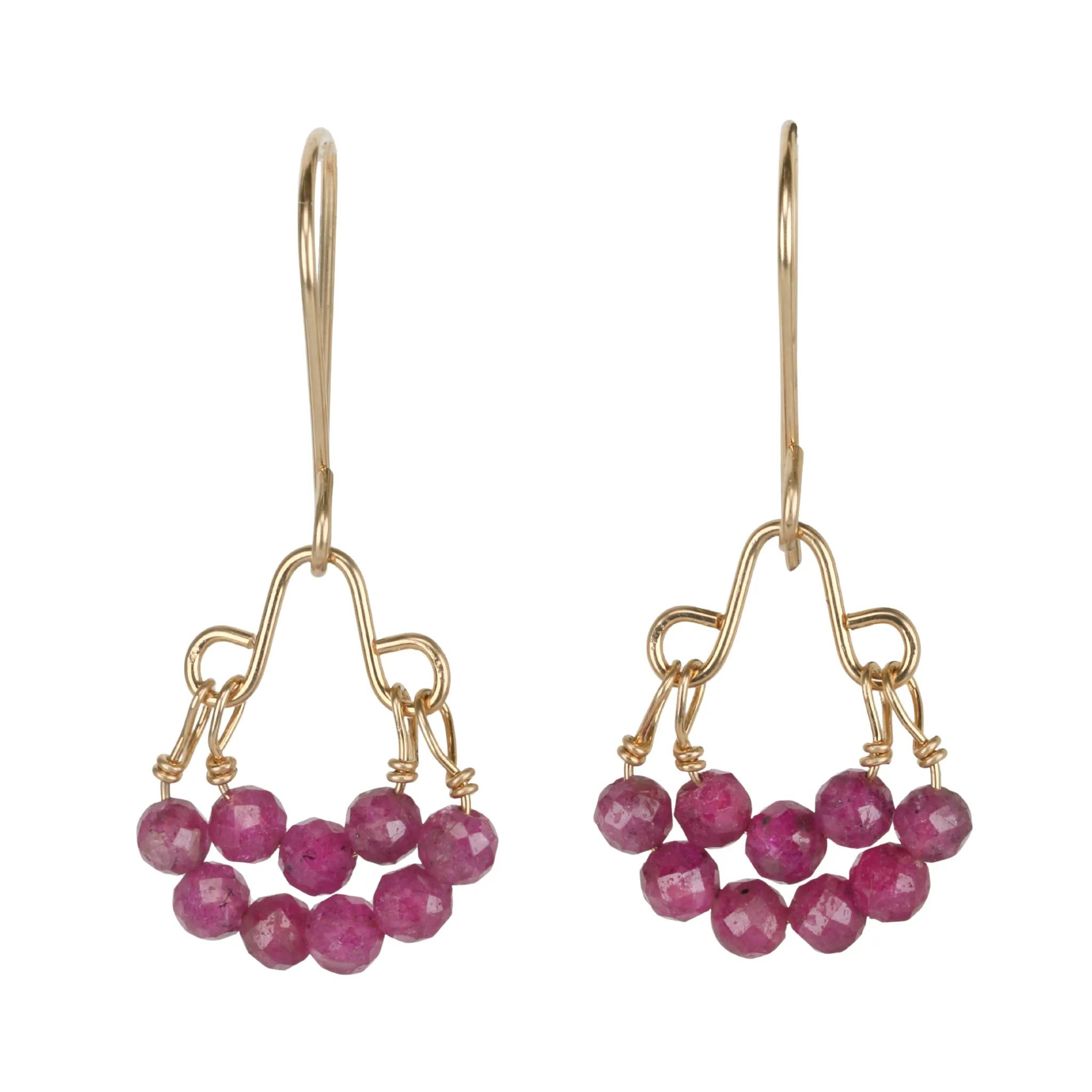 Small Ruby Beaded "Double Hoop" Earrings