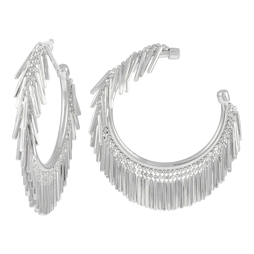 Small Silver Tassel Hoop Earrings