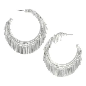 Small Silver Tassel Hoop Earrings