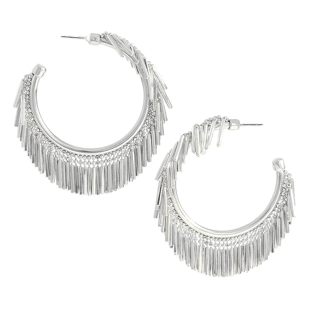 Small Silver Tassel Hoop Earrings