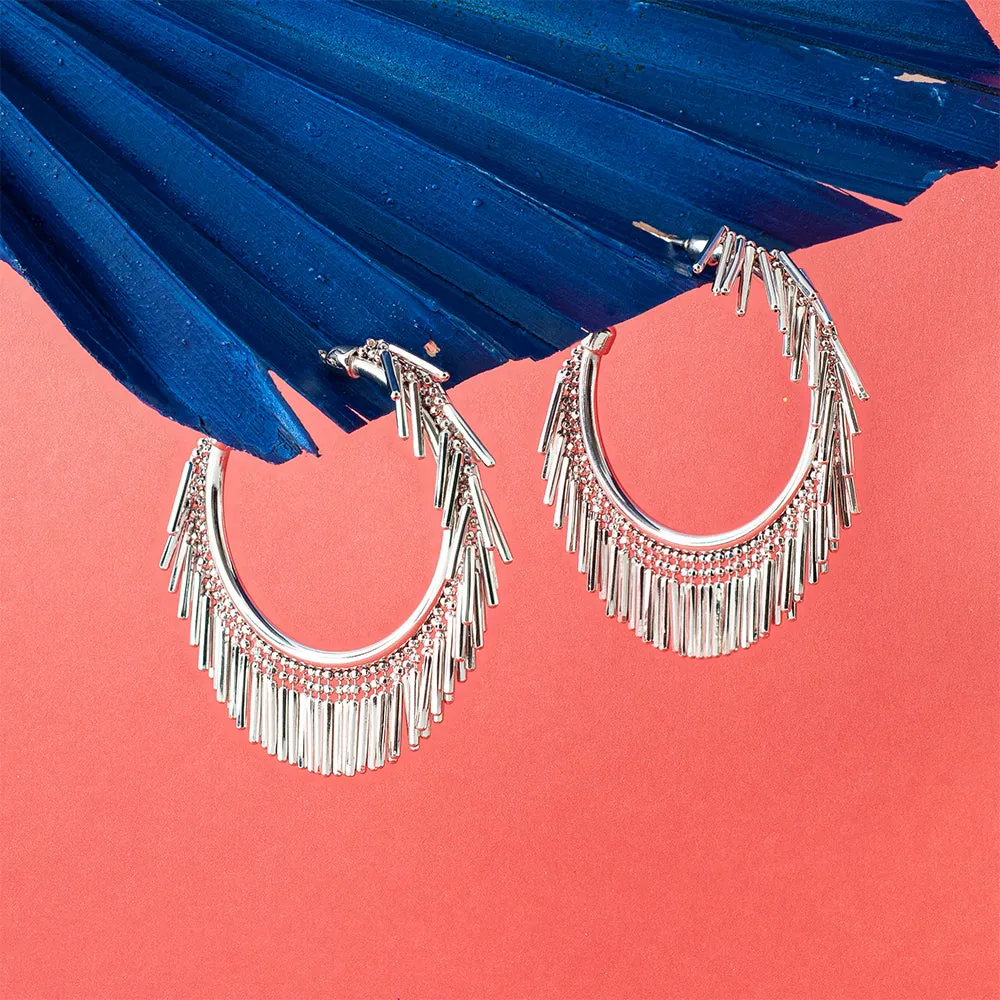 Small Silver Tassel Hoop Earrings
