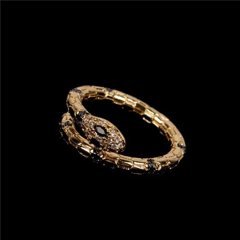 Snake-shaped Diamond Ring with Gold-Plated Geometric Design