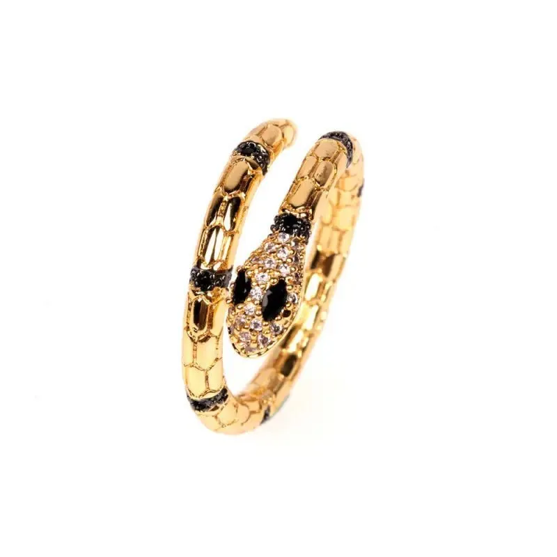 Snake-shaped Diamond Ring with Gold-Plated Geometric Design