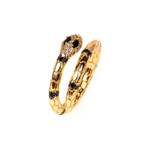 Snake-shaped Diamond Ring with Gold-Plated Geometric Design