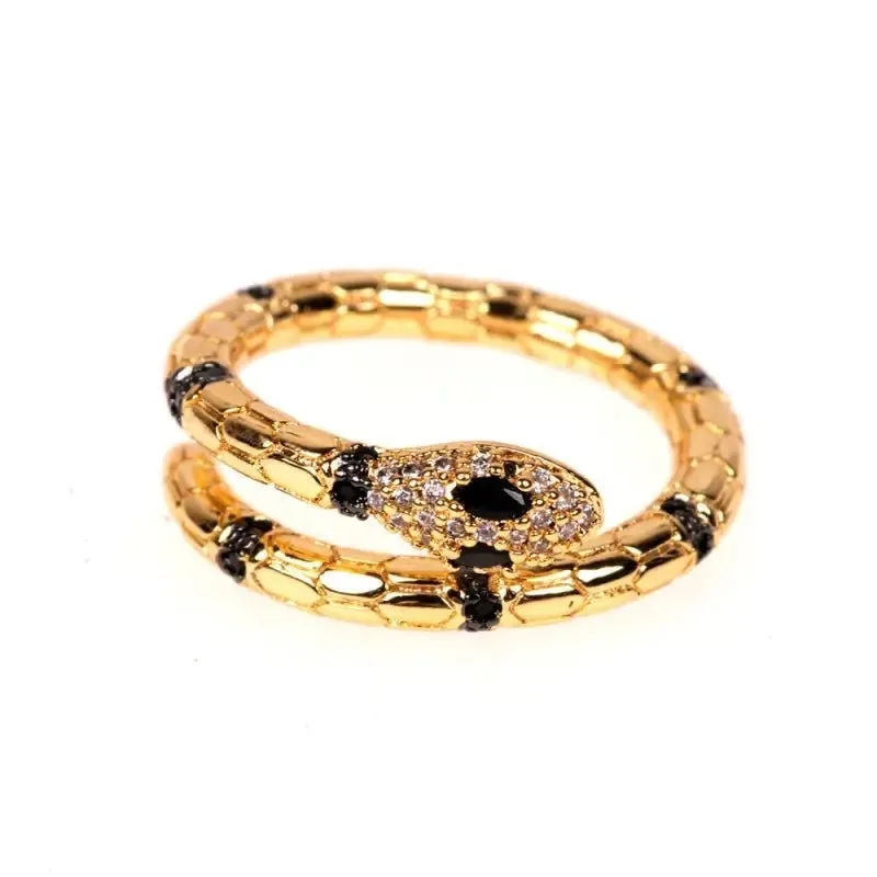 Snake-shaped Diamond Ring with Gold-Plated Geometric Design