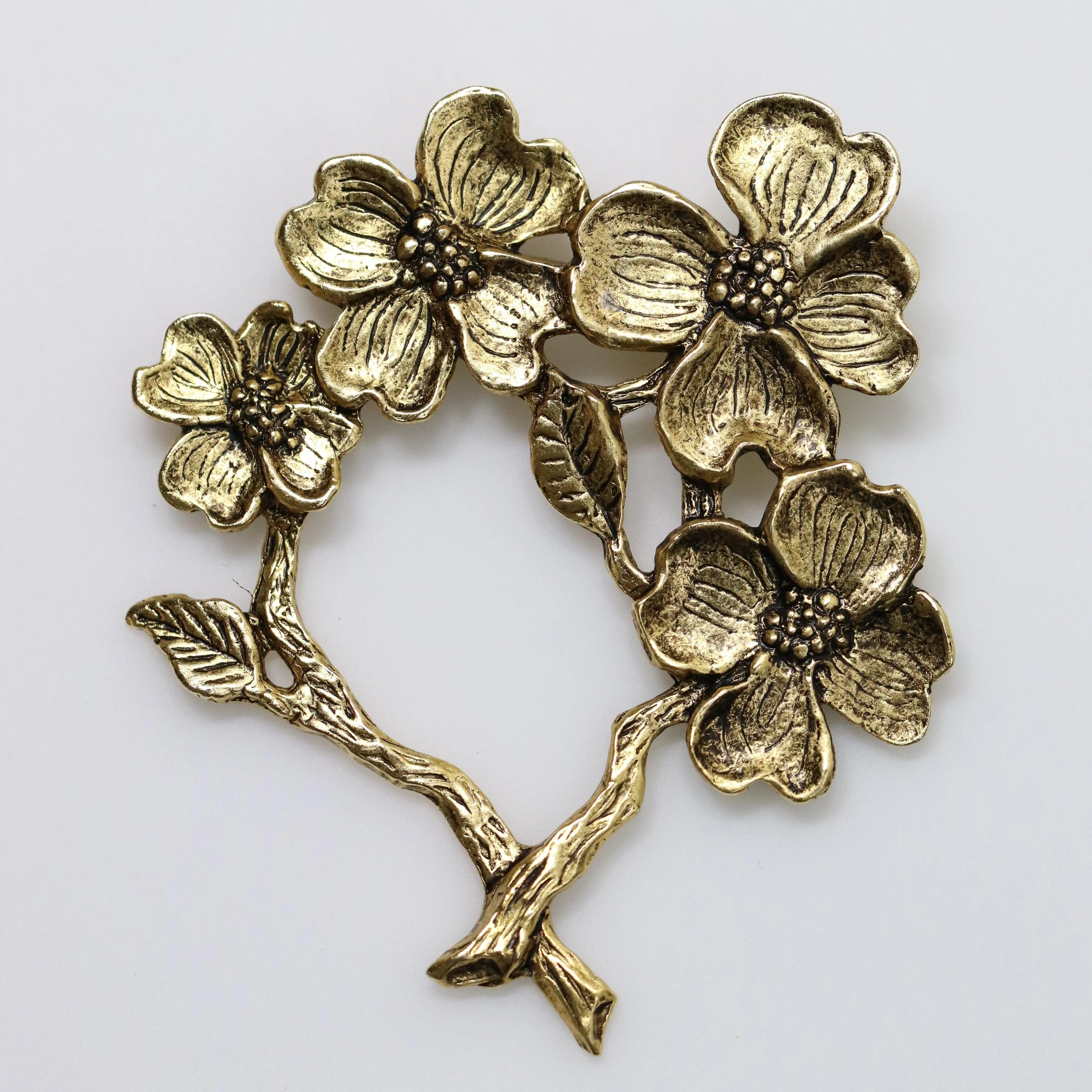 SOLD OUT: Vintage Peggy Yunque Jewelry | Gold Tone Dogwood Floral Brooch