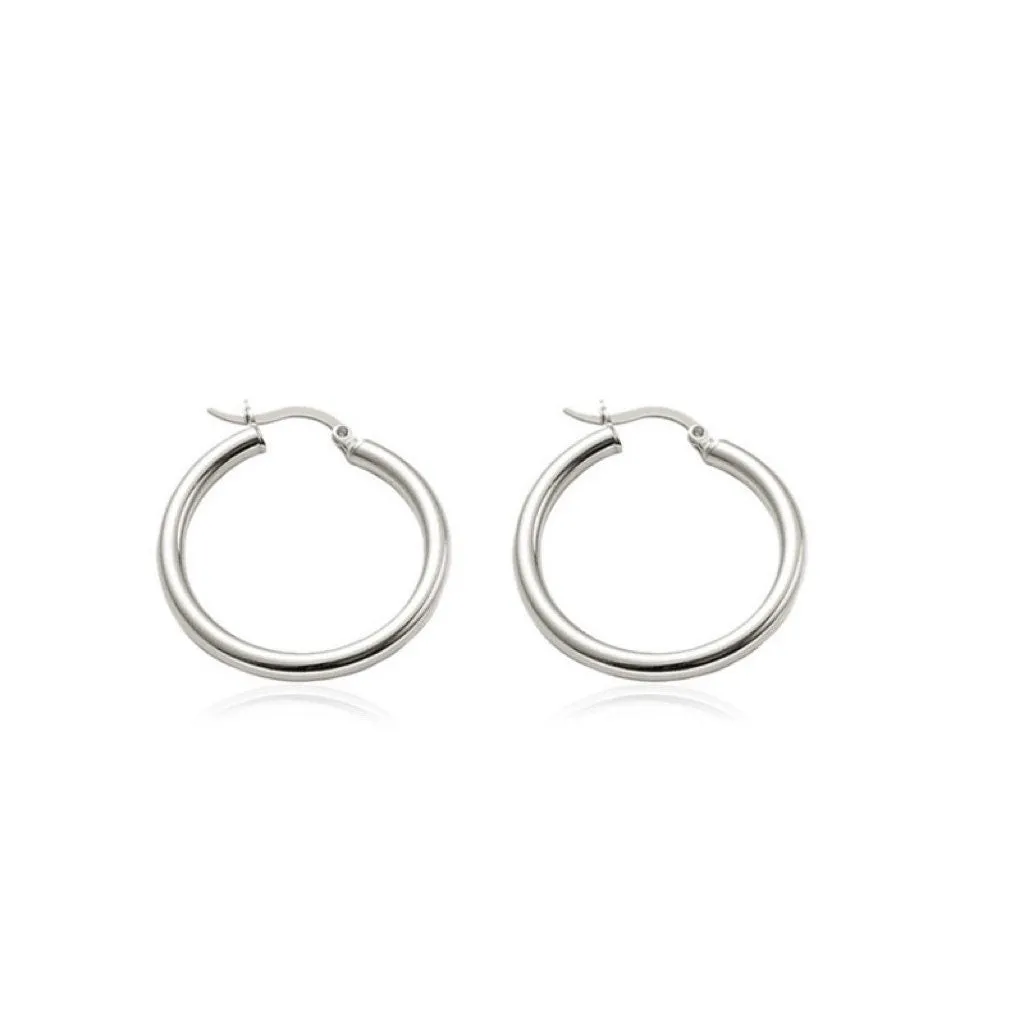 Solid Silver latch-back Hoop Earrings-SH045