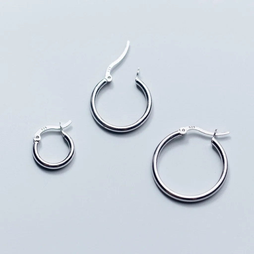 Solid Silver latch-back Hoop Earrings-SH045