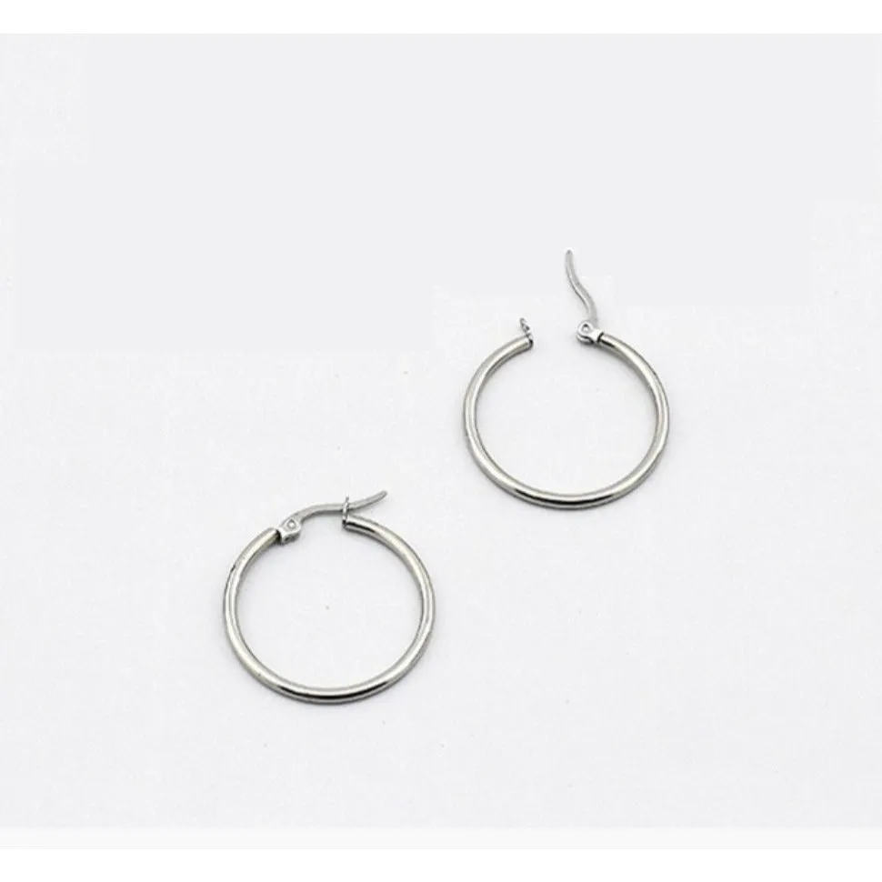 Solid Silver latch-back Hoop Earrings-SH045
