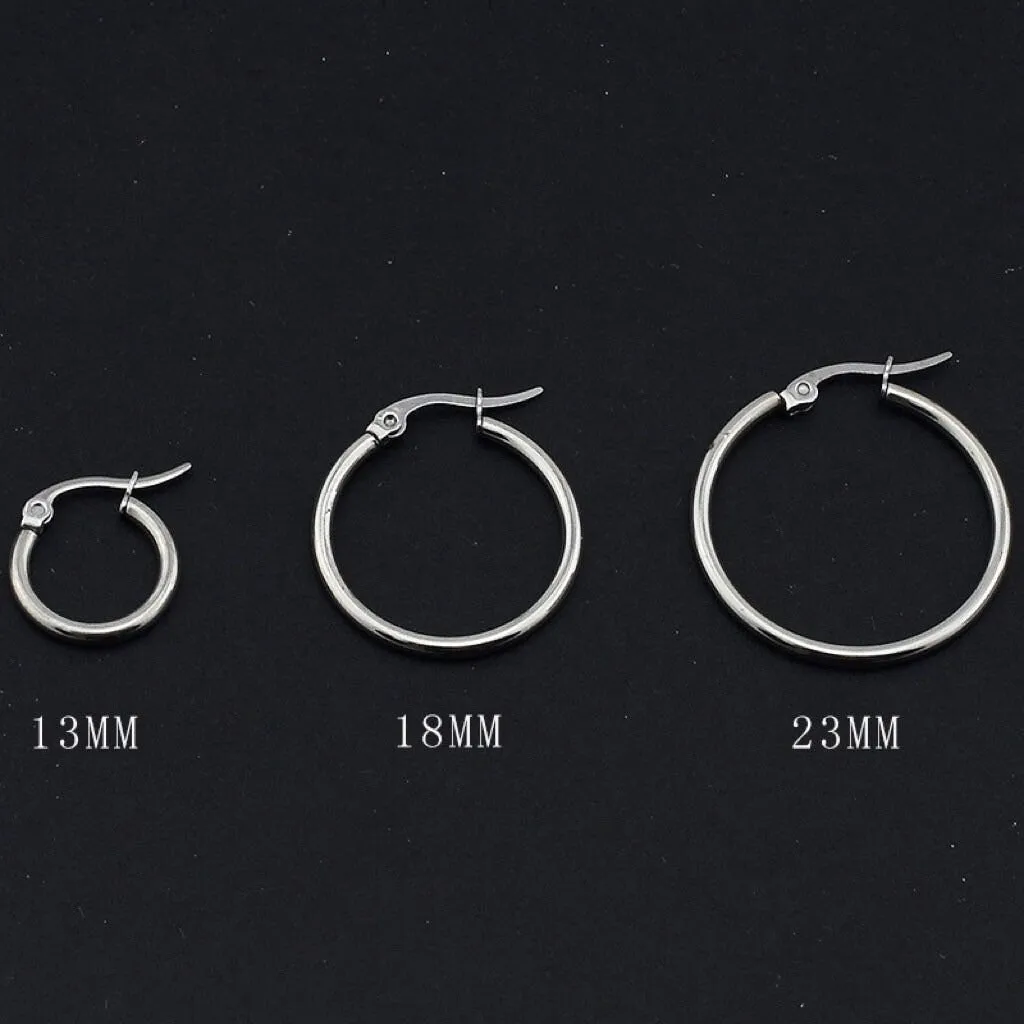 Solid Silver latch-back Hoop Earrings-SH045