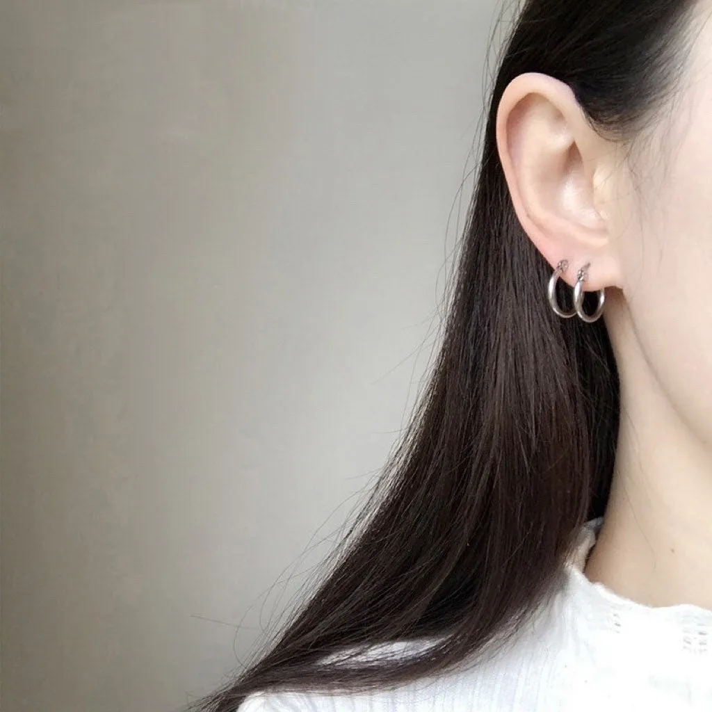 Solid Silver latch-back Hoop Earrings-SH045